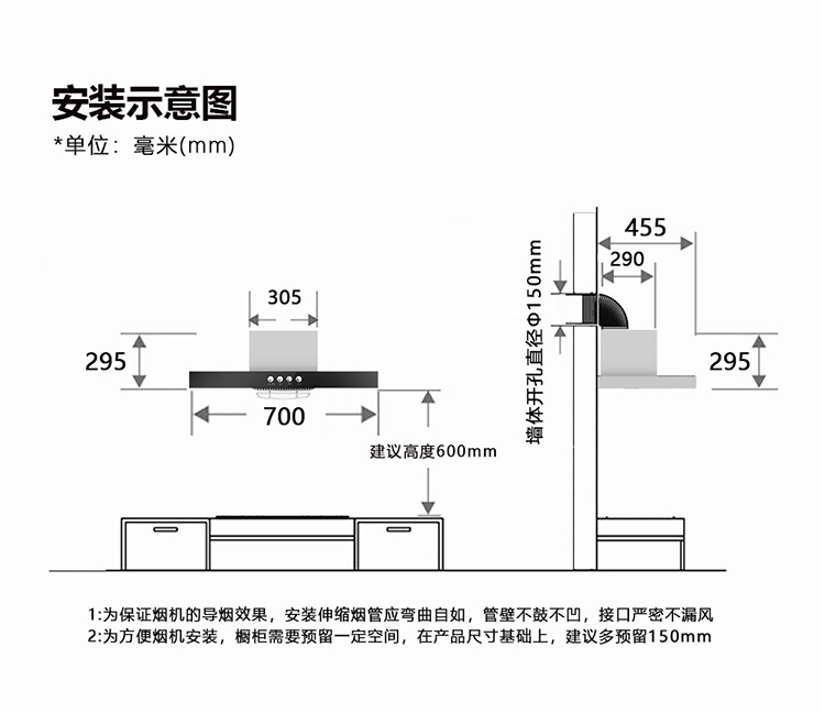 华太小烟机安装尺寸